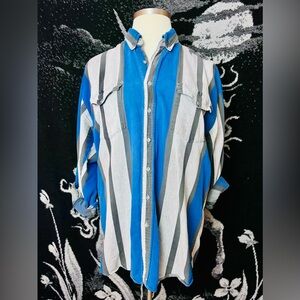 VTG 1990s Rodeo Blue Striped Men's Button Down Shirt